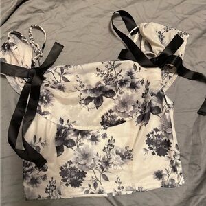 White and Black Floral Top